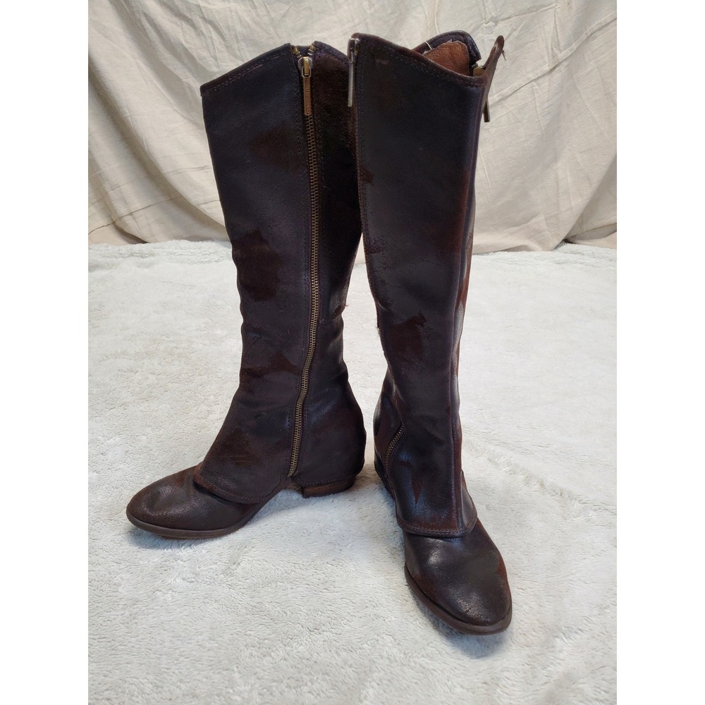 Donald J Pilner Devi Brown Leather Grunge Tall High Boots 5.5 Coachella Festival